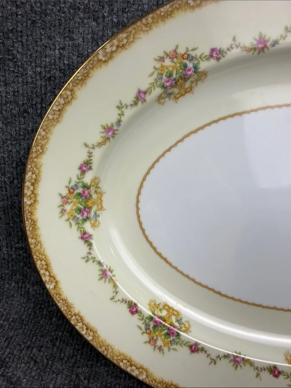 Noritake Ireland Mirabelle 3843 Large Platter Floral Clusters with Gold Trim